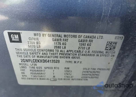 2013 Chevrolet Equinox Ls из США, поврежденный, VIN 2GNFLCEKXD6413528